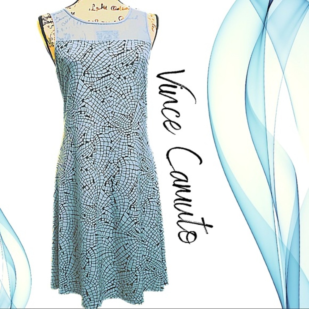 Vince Camuto Blue Geometric Casual Shift Dress Sm